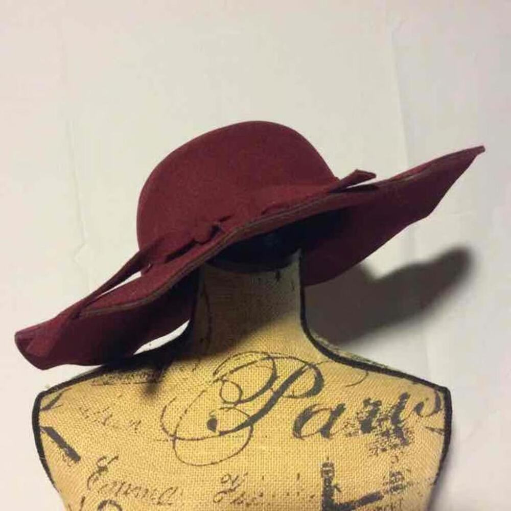 Maroon Burgundy Wool Wide-Brim Floppy Hat